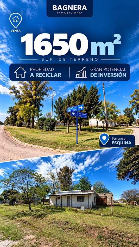 Propiedad a reciclar en lote de esquina de 50 metros de frente. excelente para desarrollo o subdivision